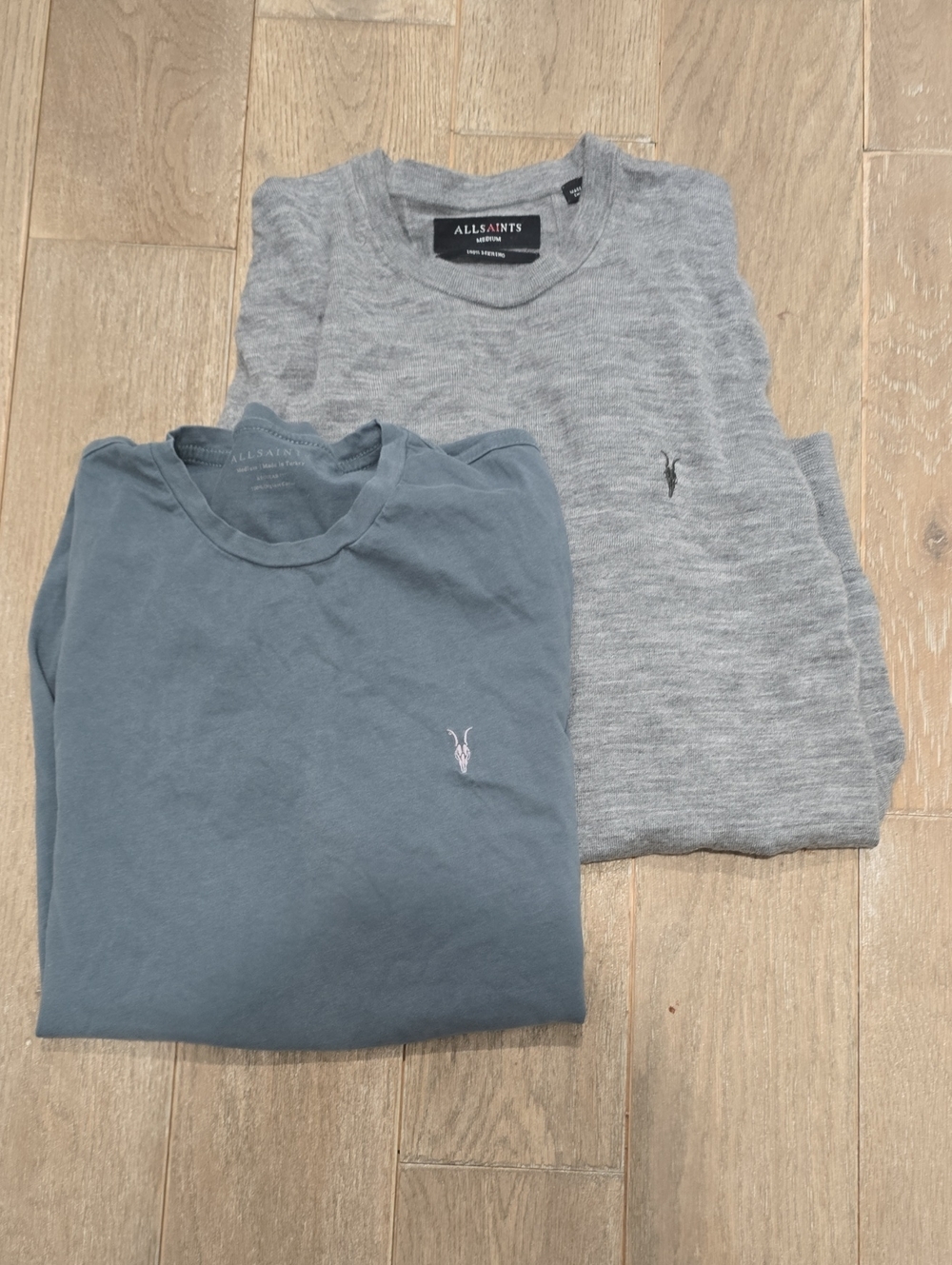 All Saints Men’s Short-Sleeve Tee & Crewneck - Slate Blue and Light Gray
